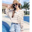 Long-sleeve Stripe V-neck Top