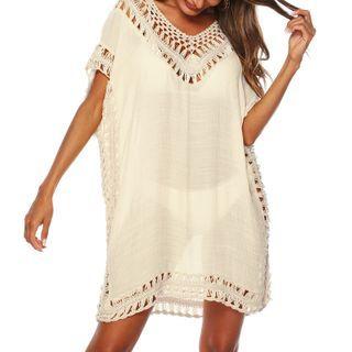 Short-sleeve Lace Trim Mini Shift Dress