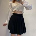 Puff-sleeve Cropped Top / Pleated Mini A-line Skirt