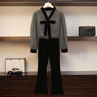 Set: V-neck Blouse + Boot Cut Pants