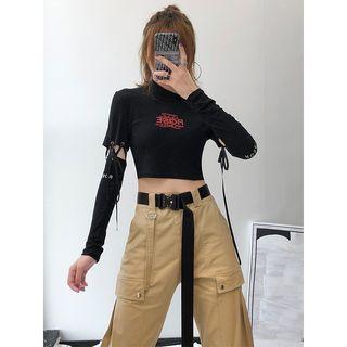 Detachable-sleeves Printed Crop T-shirt