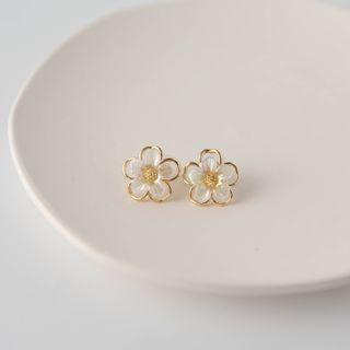 Floral 925 Sterling Silver Ear Stud 1 Pair - Tranpsarent & Gold - One Size