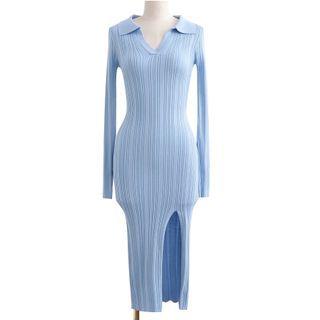 Ribbed Polo Sheath Dress