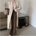 Collared Open-front Midi Coat / High-waist Straight-leg Pants