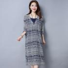 Linen Cotton Patterned Long-sleeve Dress