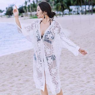 Crochet-trim Lace Bikini Long Cover Up