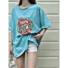 Loose-fit Printed Long T-shirt As Figure - One Size