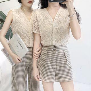 Short-sleeve Lace Top / Sleeveless Top / Gingham Shorts / Gingham Pants