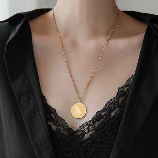 Stainless Steel Disc Pendant Layered Choker Necklace