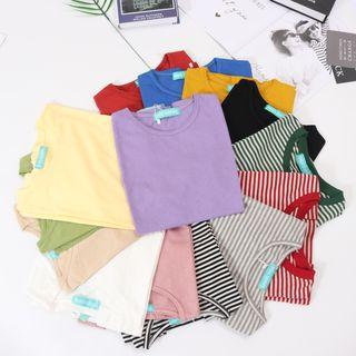 Short-sleeve Plain T-shirt / Striped T-shirt