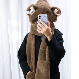 Bear Ear Fluffy Hooded Scarf