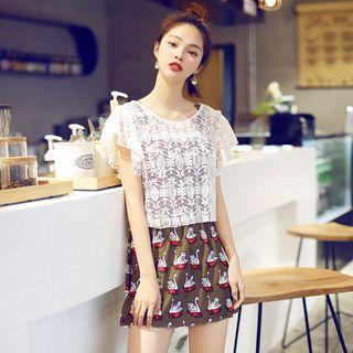 Printed Swimsuit With Lace Top