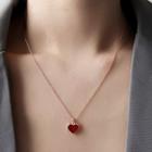 Heart Pendant Sterling Silver Necklace Red Heart - Rose Gold - One Size