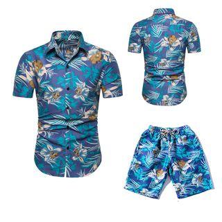 Set: Floral Short-sleeve Shirt + Shorts