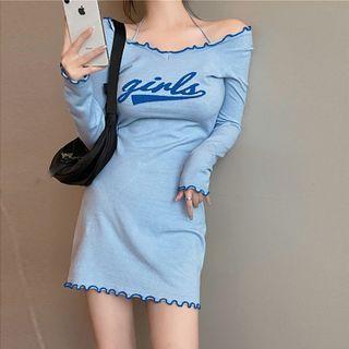 Long-sleeve Off Shoulder Mini Sheath T-shirt Dress