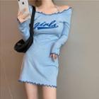 Long-sleeve Off Shoulder Mini Sheath T-shirt Dress