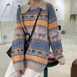 Lapel Oversize Jacquard Sweater