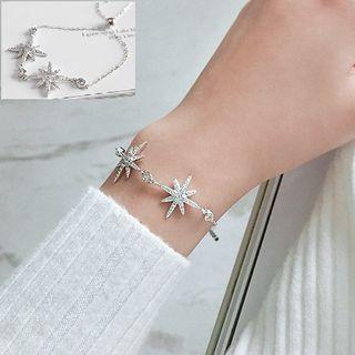 925 Sterling Silver Star Bracelet White Gold - One Size
