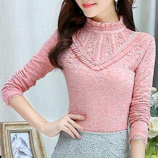 Frill Collar Long Sleeve Lace Top