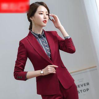 Bow Accent Blouse / Striped Shirt / Single-button Blazer / Dress Pants / Pencil Skirt / Set