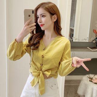 V-neck Ribbon Blouse
