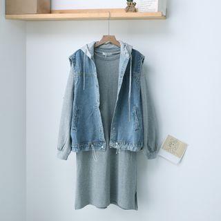 Sweatshirt Dress / Denim Vest