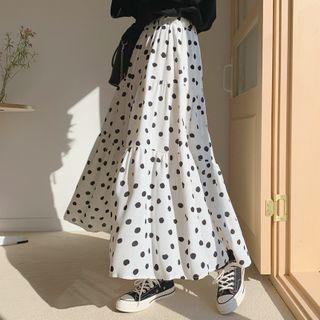 Band-waist Polka-dot Tiered Skirt