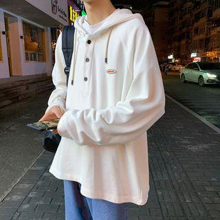 Half-button Raglan Sleeve Hooded Sweatshirt
