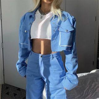 Button-up Cargo Cropped Jacket