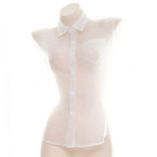 Short-sleeve Sheer Shirt Transparent - One Size