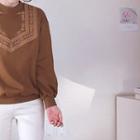 Round-neck Embroidered Fleece-lined Pullover