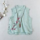 Traditional Chinese Sleeveless Embroidered Floral Frog Buttoned Top