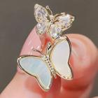 Butterfly Shell Rhinestone Brooch Ly617 - Butterfly - Gold Trim - White - One Size
