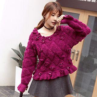 Flower Accent Faux Pearl Sweater