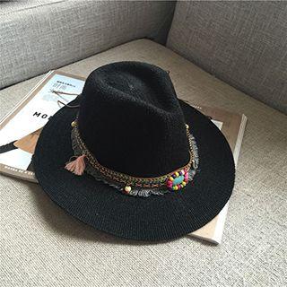 Patterned Trim Straw Hat