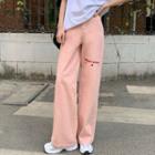 Lettering Heart Embroidered Straight Leg Jeans