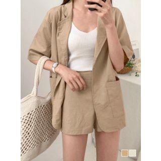 Set: Single-button Elbow-sleeve Blazer + Shorts