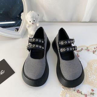 Platform Double Strap Plaid Mary Jane Shoes