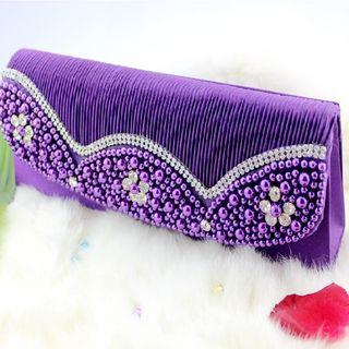 Beaded Pleated Flap Clutch