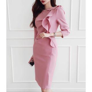 Round-neck Frilled-detail Sheath Dress One Size