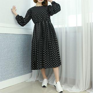 Accordion-pleat Polka-dot Midi Dress
