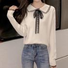 Lace Trim Collared Long-sleeve Knit Top