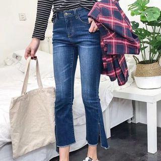 Slit Cropped Boot Cut Jeans