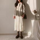 Long-sleeve Crinkled Midi A-line Chiffon Top