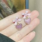 Glaze Bow & Heart Dangle Earring 1 Pair - Purple - One Size