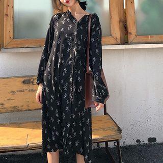 Long-sleeve Midi Floral Chiffon Dress