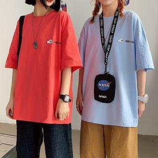 Japanese Character Print Elbow-sleeve T-shirt