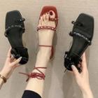 Toe-loop Studded Lace-up Block Heel Sandals