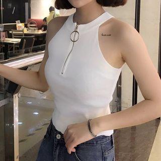 Zip-up Knit Halter Top