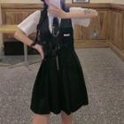 Short-sleeve Shirt / Mini A-line Overall Dress / Necktie / Set